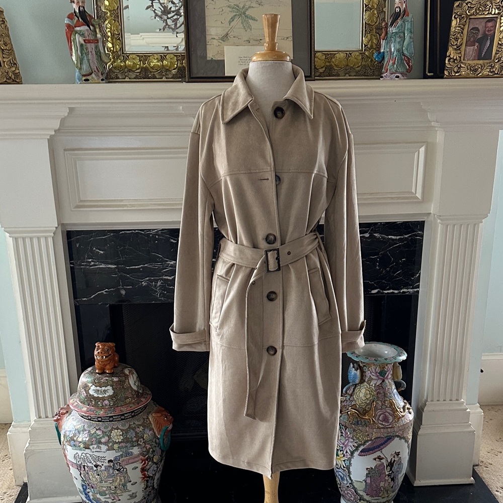 “Haute Monde” Classic Beige Ultra Suede Trench Coat